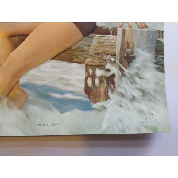 Pirate Lady Art Print Vintage 1940's Lithograph 3-D Embossed Sexy Captain Ahoy - Picture 6 of 10